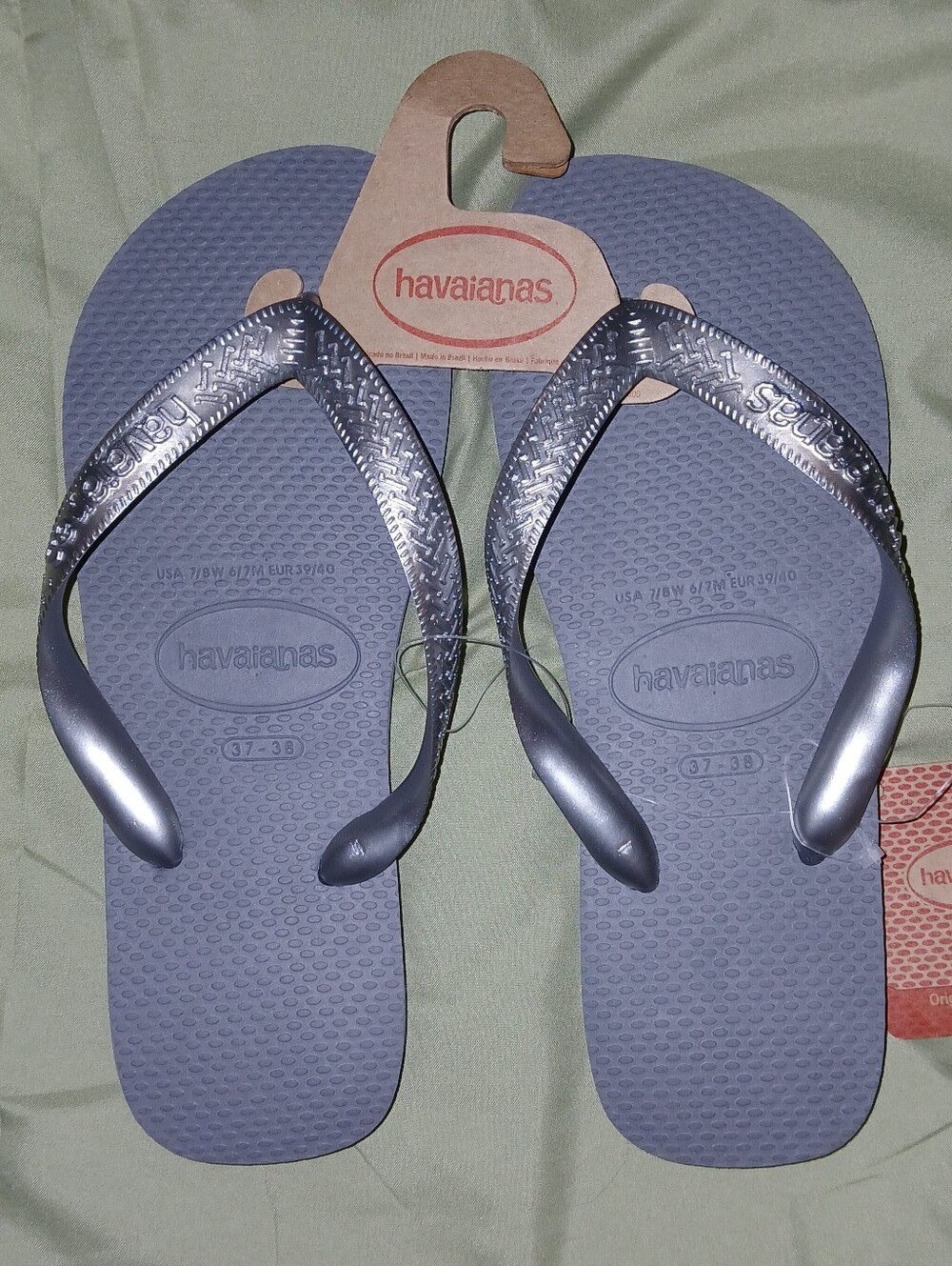Havaianas Classic Rubber Flip Flops Metallic Steel Gray Unisex 7/8 Women 6/7 Men